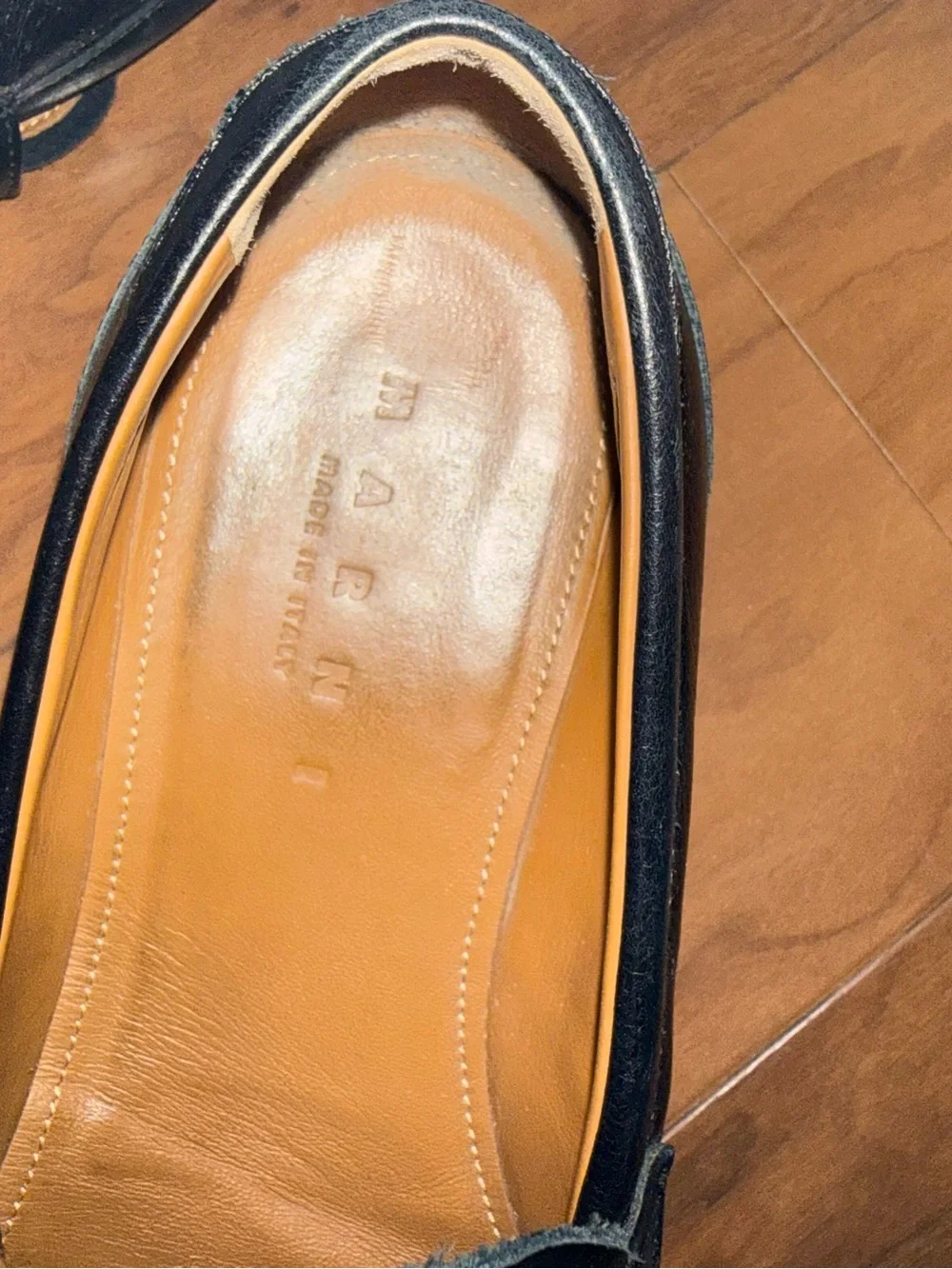 Marni Black Leather Platform Loafers with Silver Ring Detail